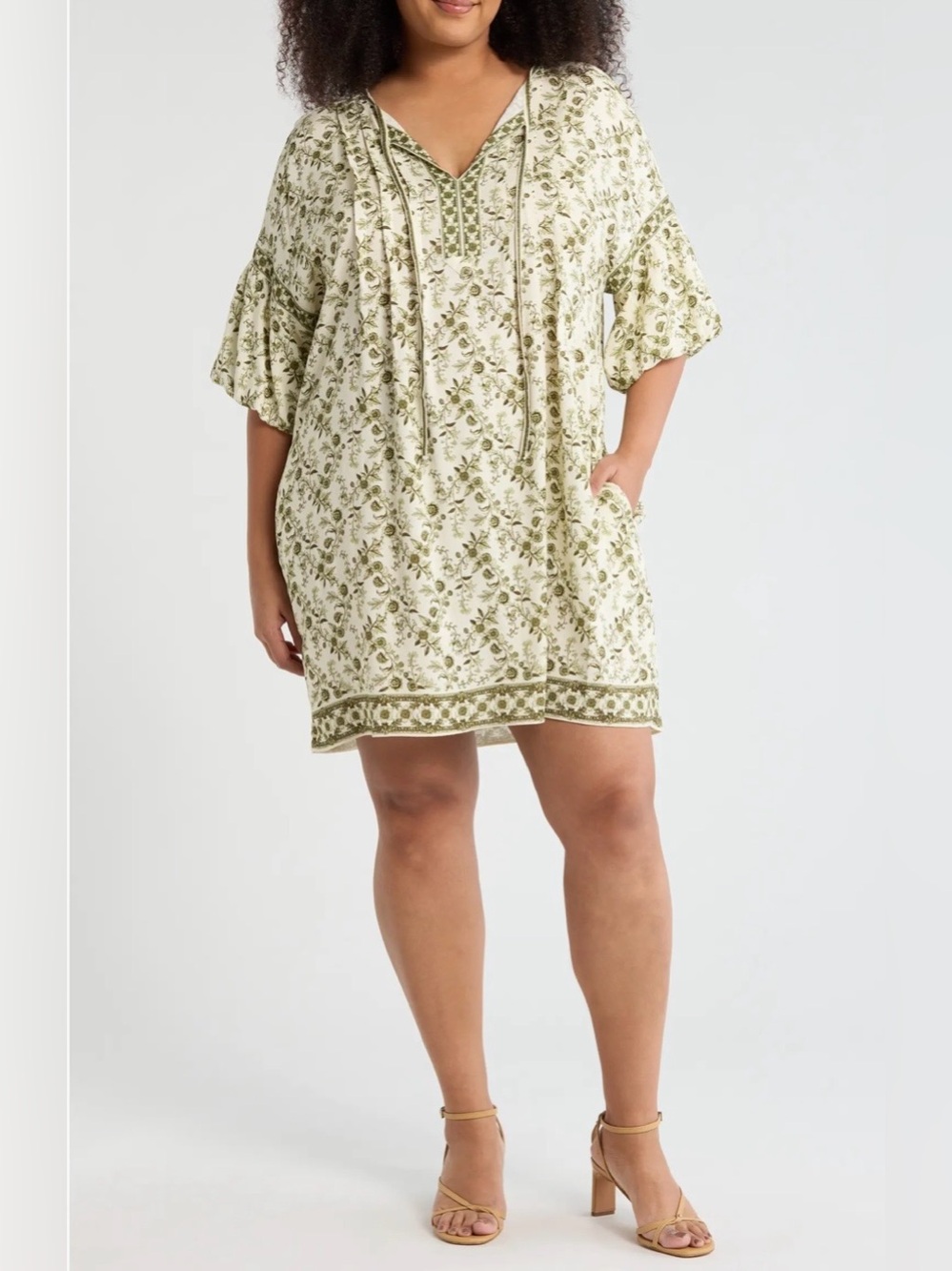 Max Studio Green Floral Tie Neck Shift Midi Dress NWT Size 3X